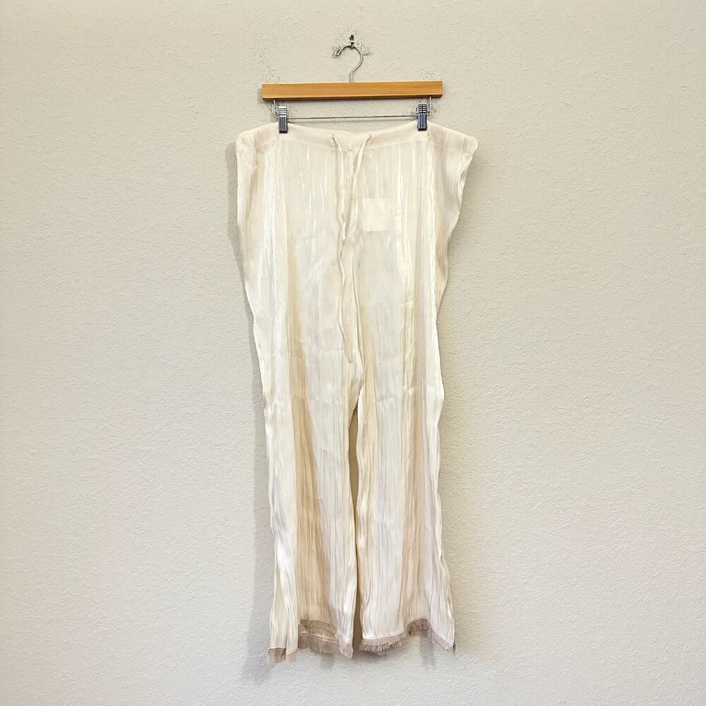 VITA GRACE Helena Sleep Pants Champagne Satin Fringe Trouser NWT